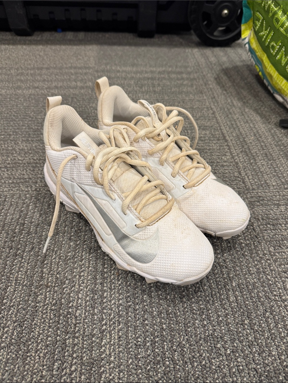 Nike Kids White Cream Athletic Sneakers with Silver Swoosh
